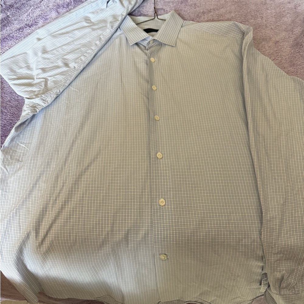 Lanvin Light Blue Checkered Button Down Shirt 17.… - image 1